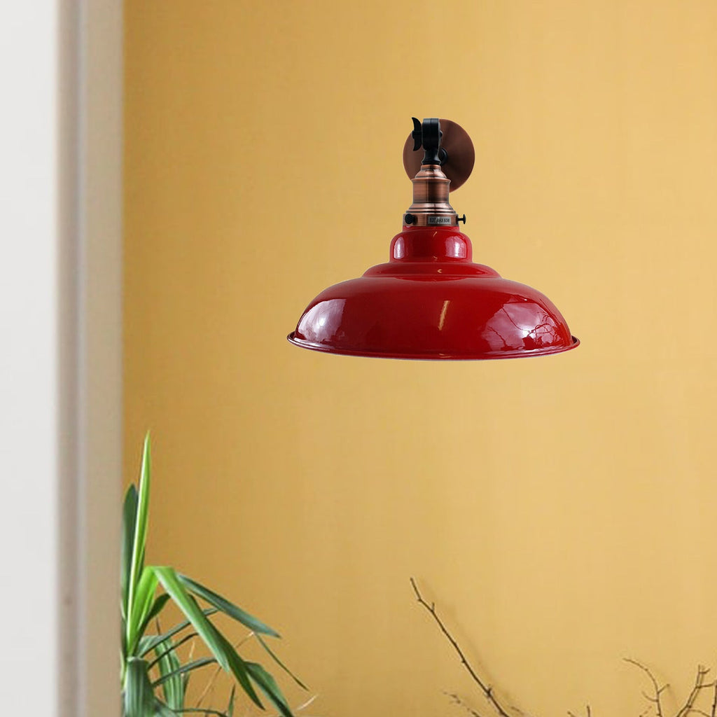 Red Shade With Adjustable Curvy Swing Arm Wall Light Fixture Loft Style Industrial Wall Sconce~3469