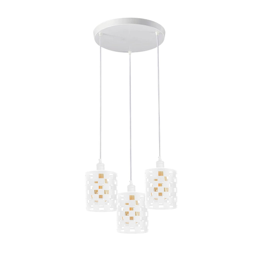 Vintage Retro 3 Way E27 Industrial White Cage Ceiling Pendant Light~3943
