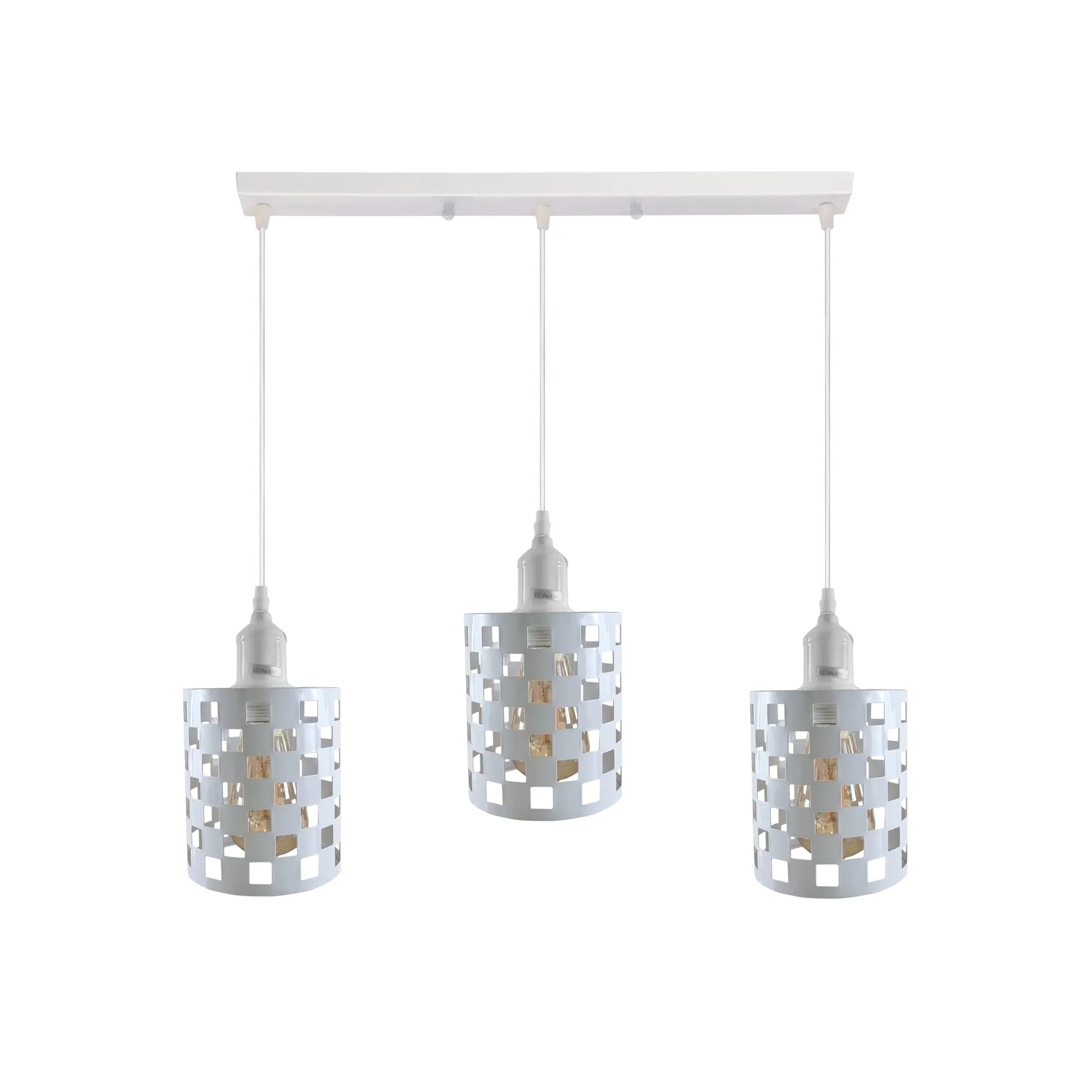 Vintage Retro 3 Way E27 Industrial White Cage Ceiling Pendant Light~3943