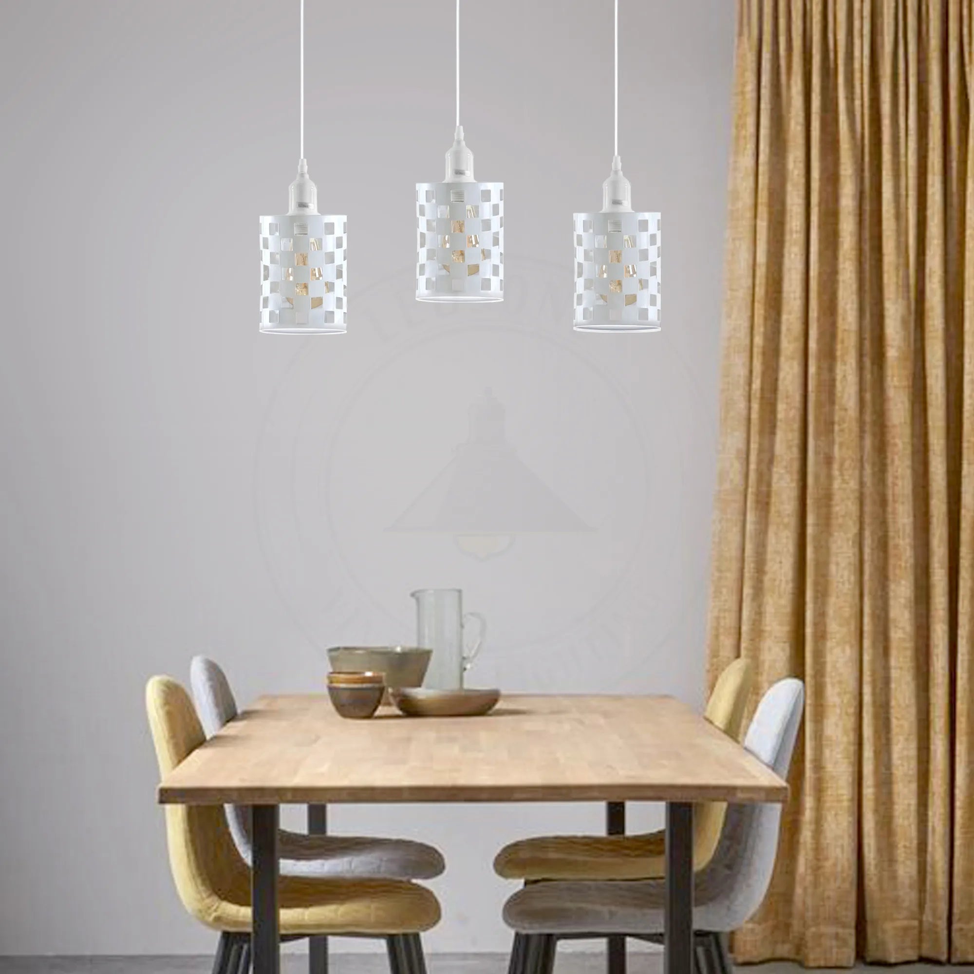 Vintage Retro 3 Way E27 Industrial White Cage Ceiling Pendant Light~3943