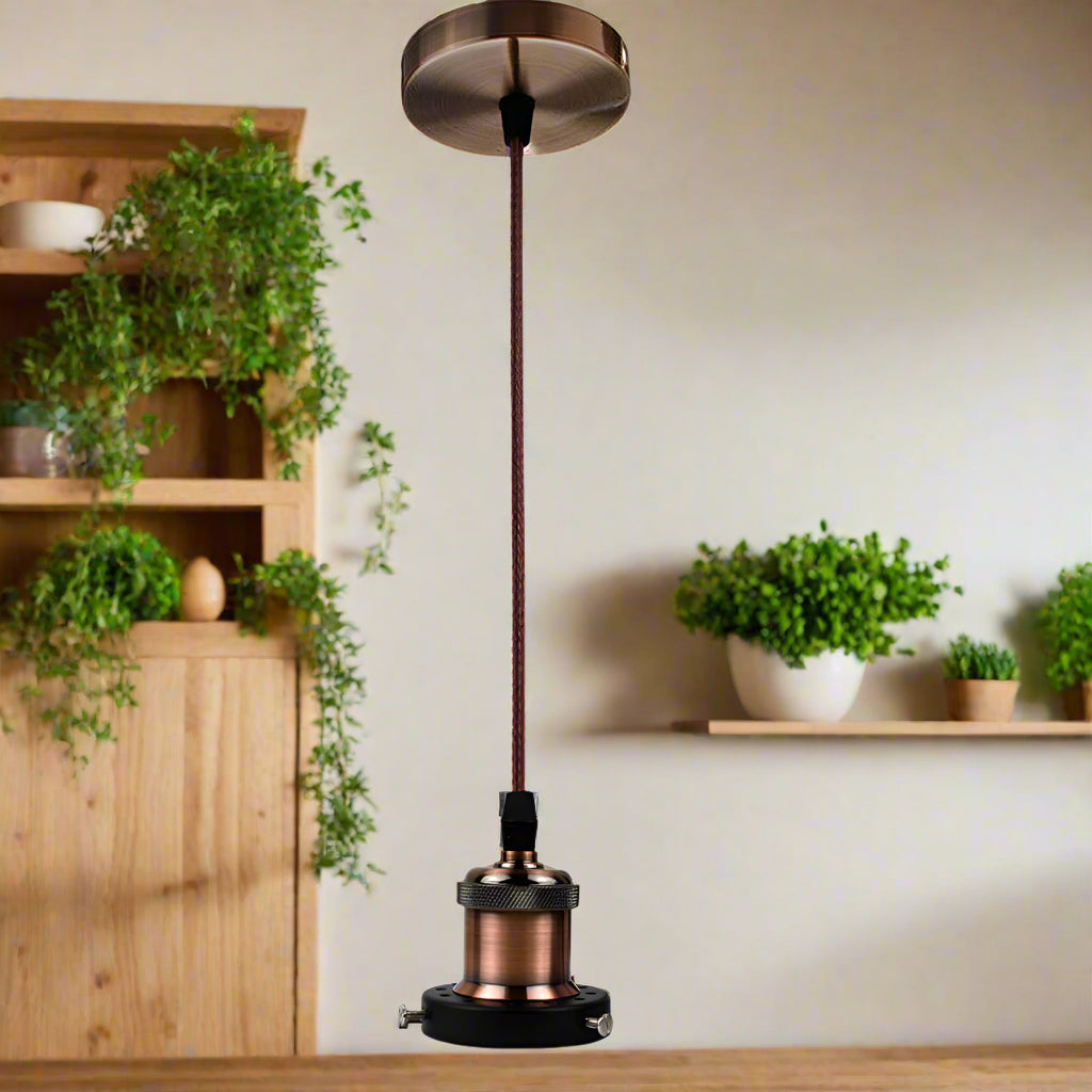 Vintage Copper Pendant Light Lamp Set~3260