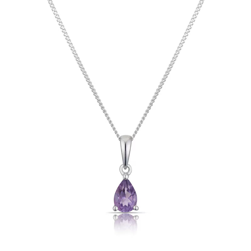9ct White Gold Amethyst Pear Cut Pendant