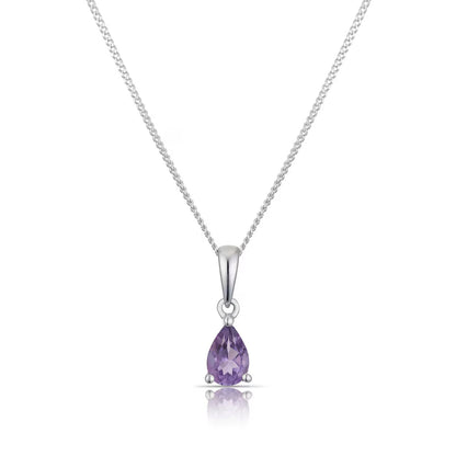 9ct White Gold Amethyst Pear Cut Pendant