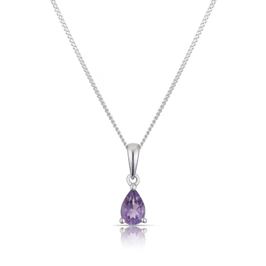 9ct White Gold Amethyst Pear Cut Pendant