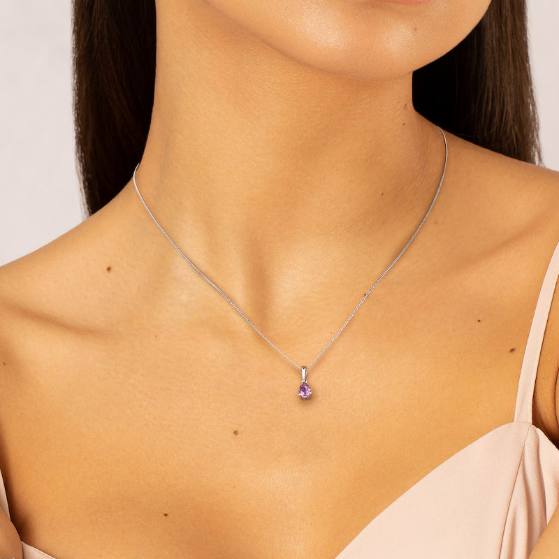 9ct White Gold Amethyst Pear Cut Pendant