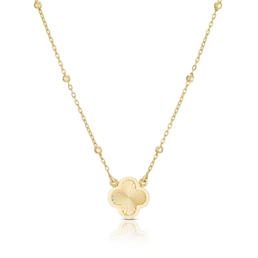 9ct Yellow Gold 16" Diamond Cut Clover Pendant Necklace