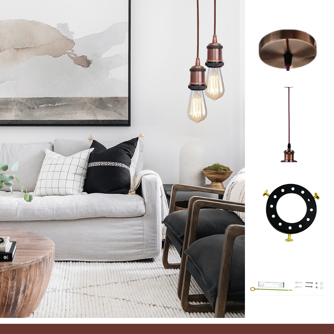 Vintage Copper Pendant Light Lamp Set~3260