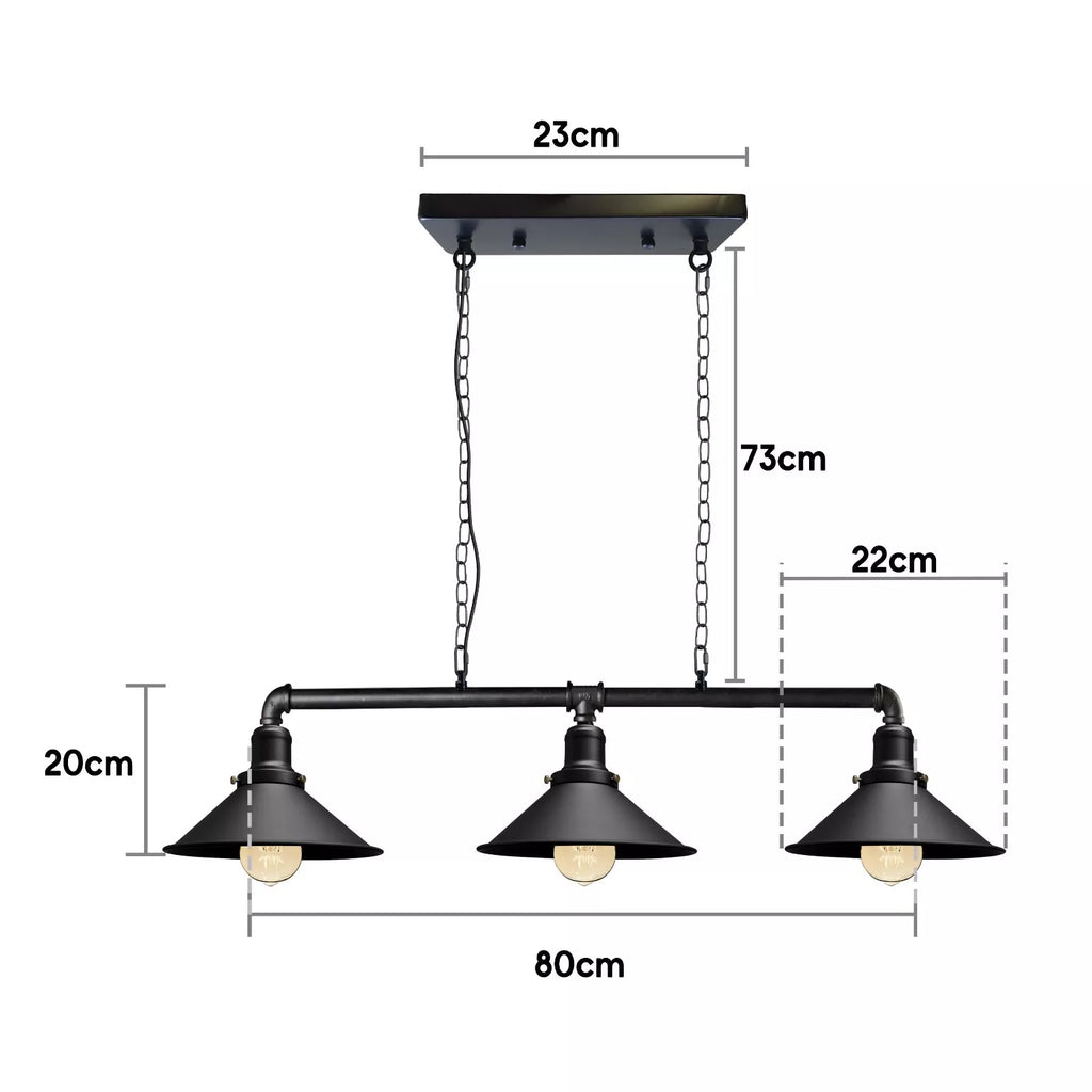 Industrial Steampunk 3 Way Ceiling Lights Black ~901